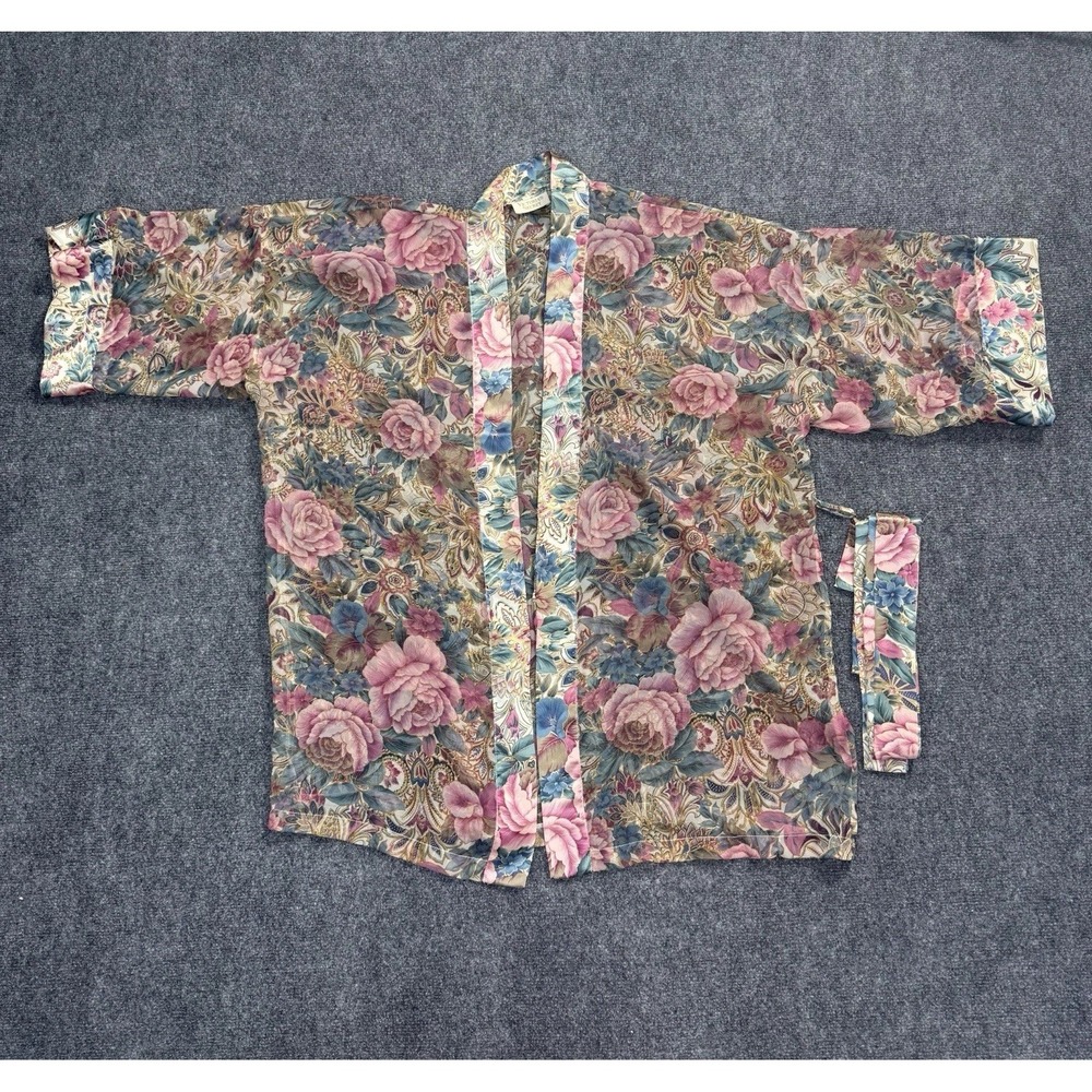 Vintage Victoria's Secret Floral Sheer Kimono Robe One Size Roses Paisley Belted
